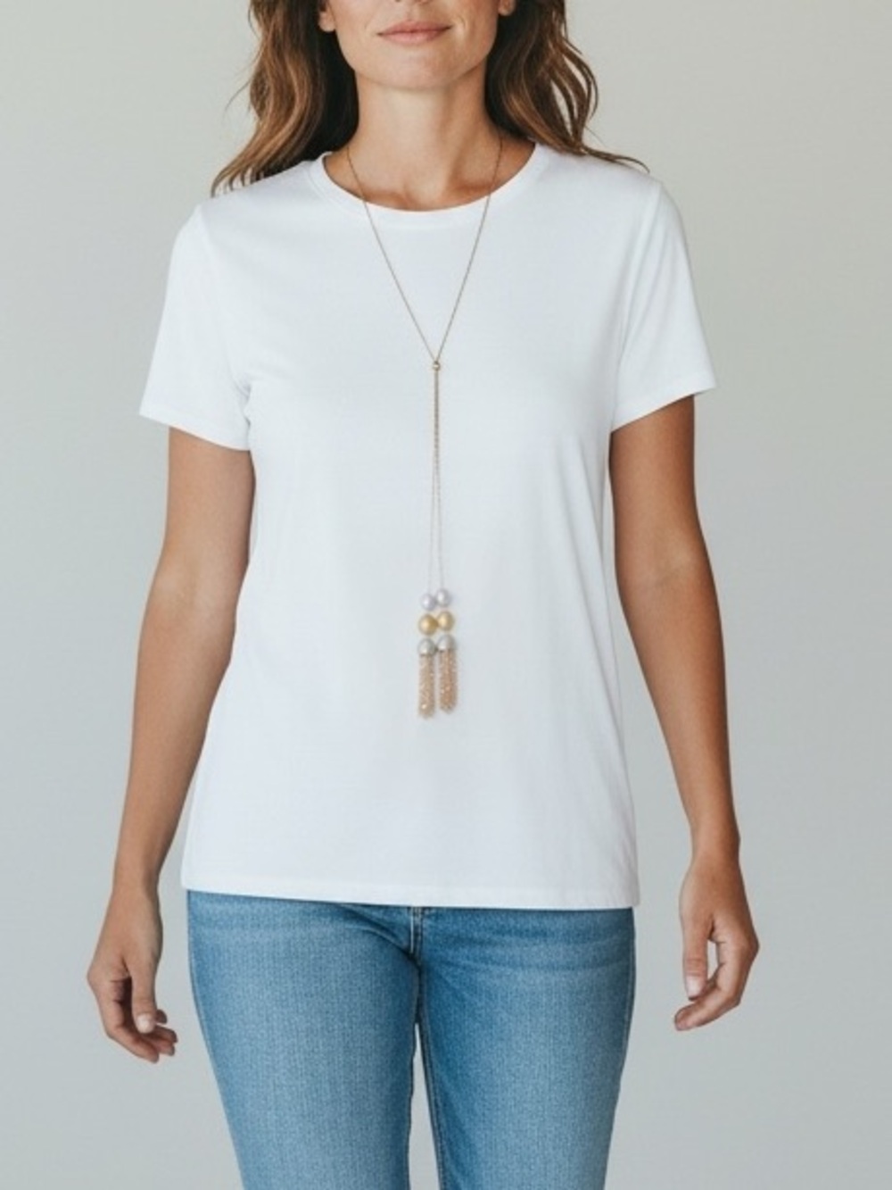 Frenzy Gold Tone Thin Chain Tassel Strand Long Necklace NWT